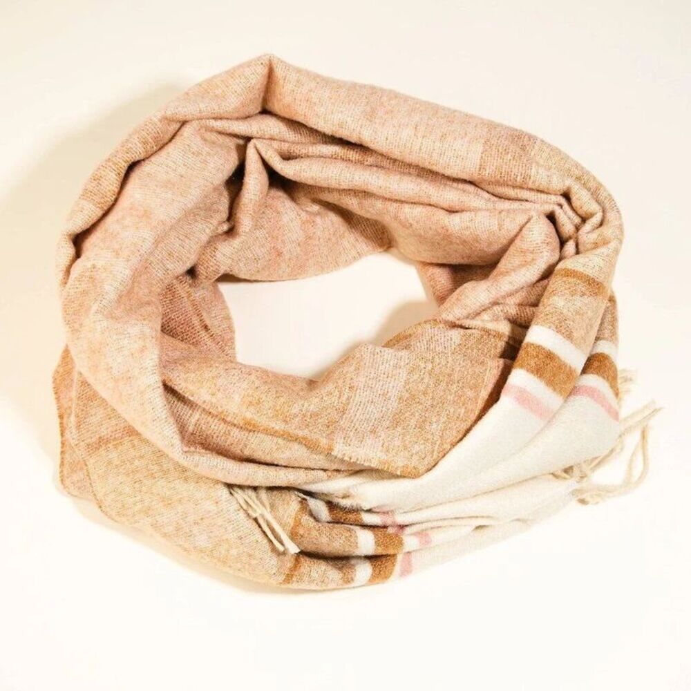 Tribal Stripe Pattern Fringe Oblong Scarf - Cream